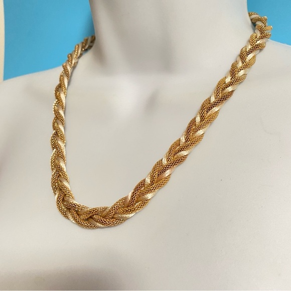 Mesh Chain Satin Braid Gold Tone Necklace - Picture 7 of 7
